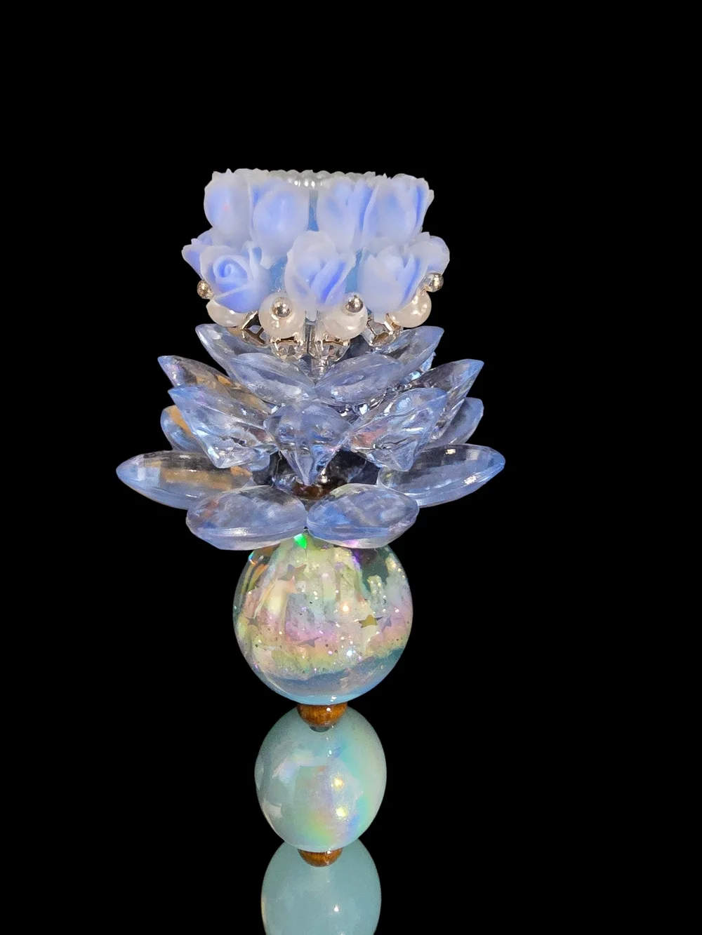 Beaded Crystal Top Blue Ballpoint Pen, Black Ink